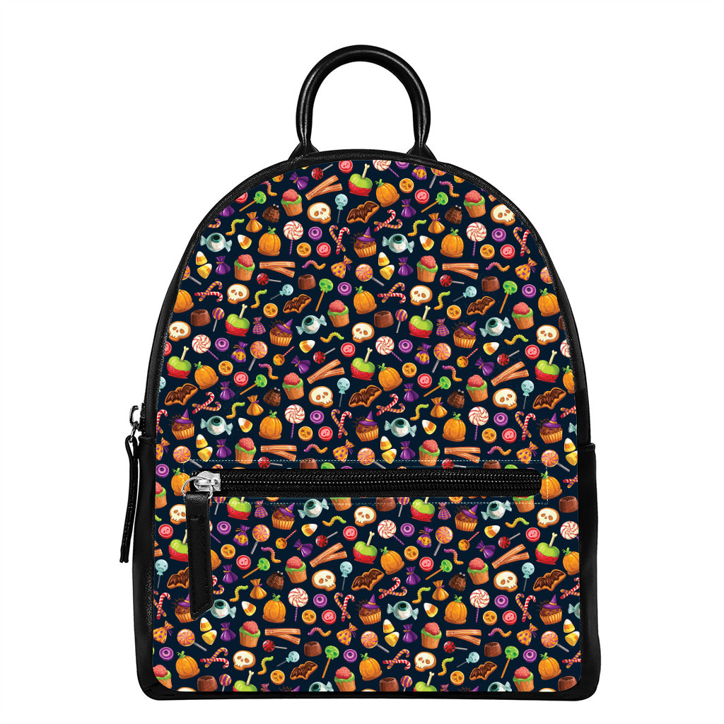 Halloween Candy Pattern Print Leather Backpack