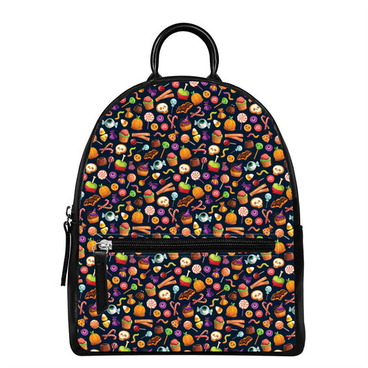 Halloween Candy Pattern Print Leather Backpack