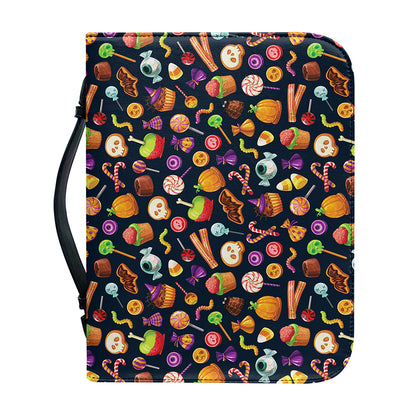 Halloween Candy Pattern Print Leather Bible Cover