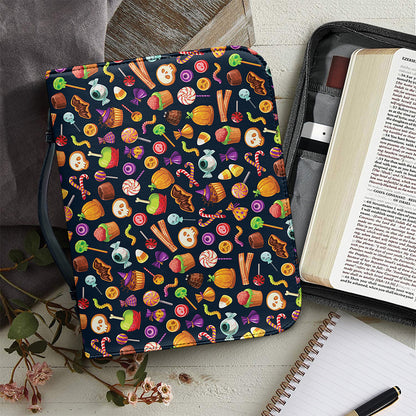 Halloween Candy Pattern Print Leather Bible Cover