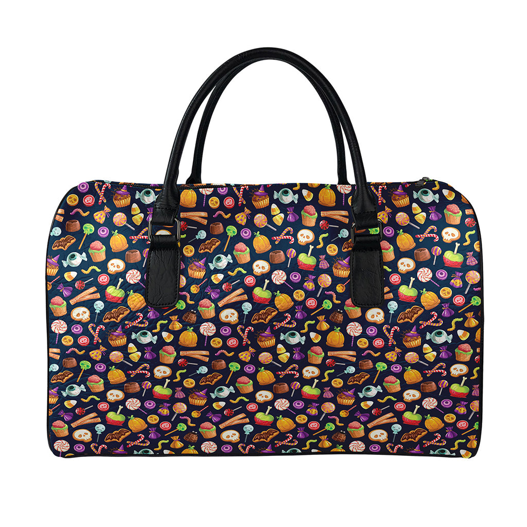 Halloween Candy Pattern Print Leather Duffle Bag