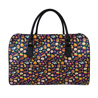 Halloween Candy Pattern Print Leather Duffle Bag