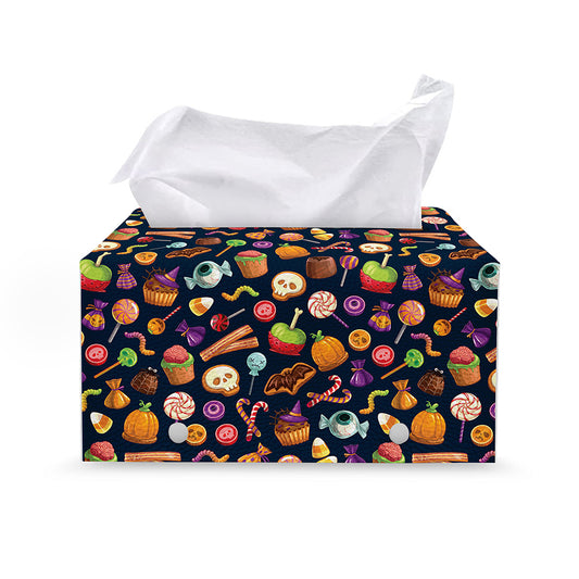 Halloween Candy Pattern Print Leather Tissue Box Cover