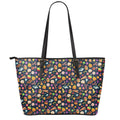Halloween Candy Pattern Print Leather Tote Bag With Zipper
