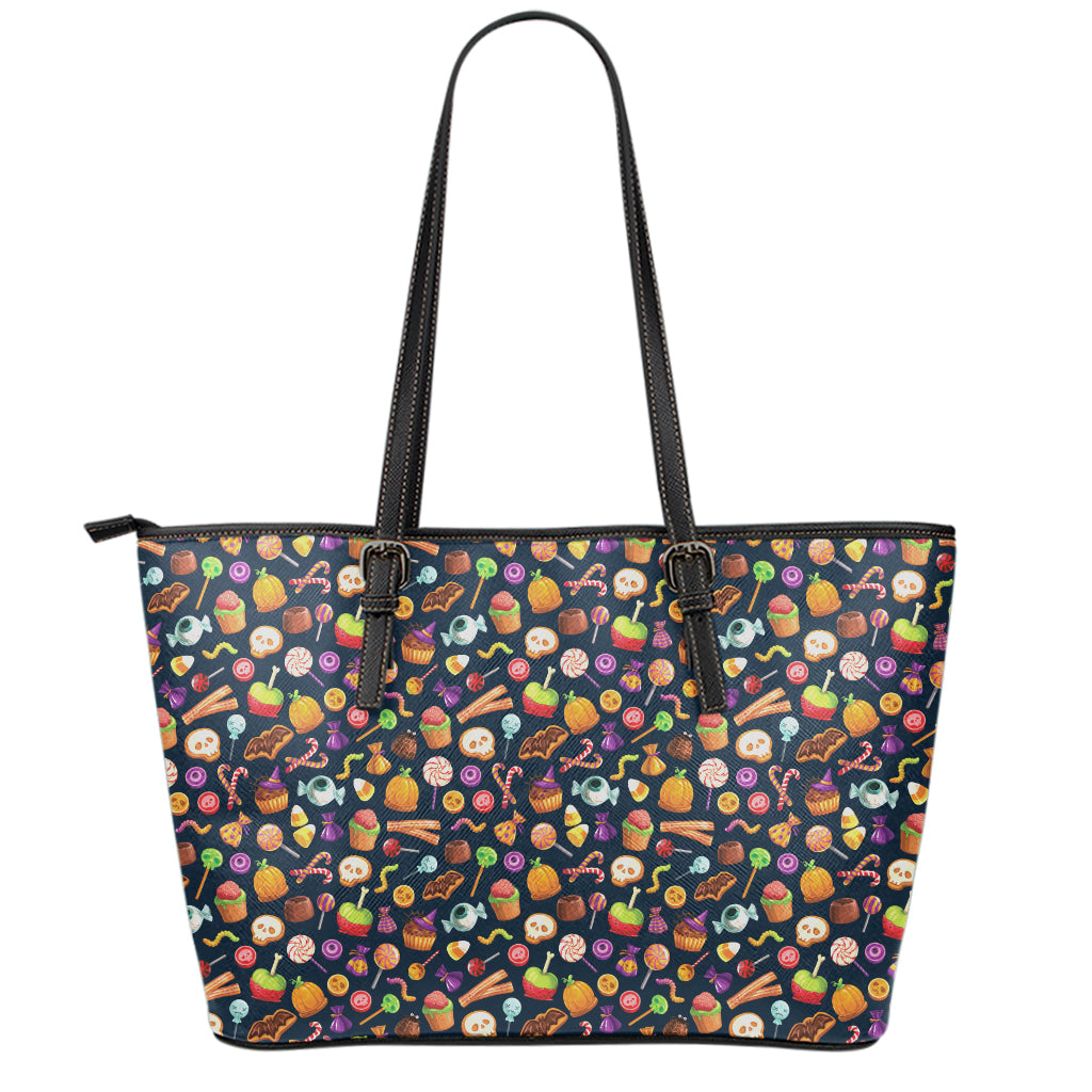 Halloween Candy Pattern Print Leather Tote Bag