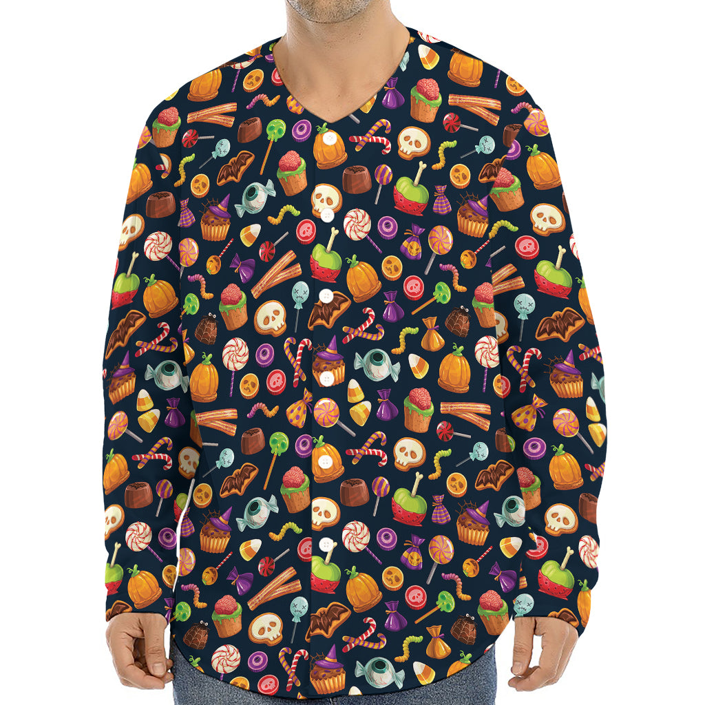 Halloween Candy Pattern Print Long Sleeve Baseball Jersey