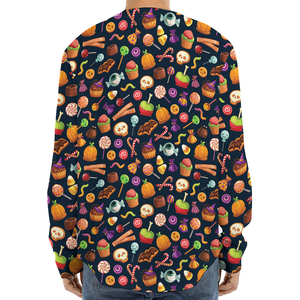 Halloween Candy Pattern Print Long Sleeve Baseball Jersey