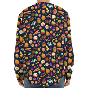 Halloween Candy Pattern Print Long Sleeve Baseball Jersey