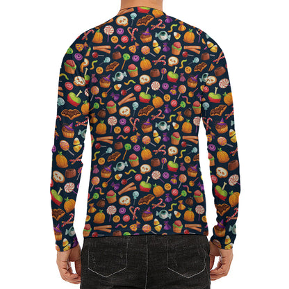 Halloween Candy Pattern Print Men's Long Sleeve Rash Guard
