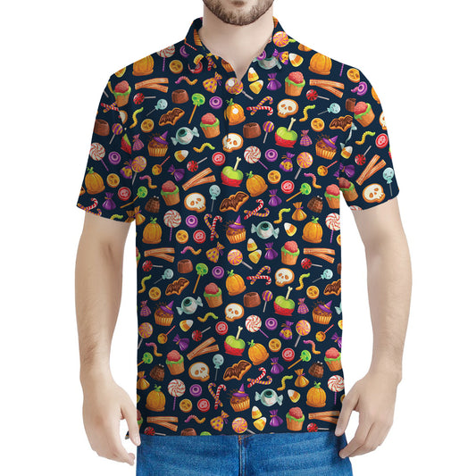 Halloween Candy Pattern Print Men's Polo Shirt
