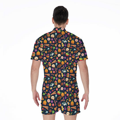 Halloween Candy Pattern Print Men's Rompers