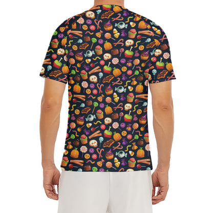 Halloween Candy Pattern Print Men's Short Sleeve Rash Guard