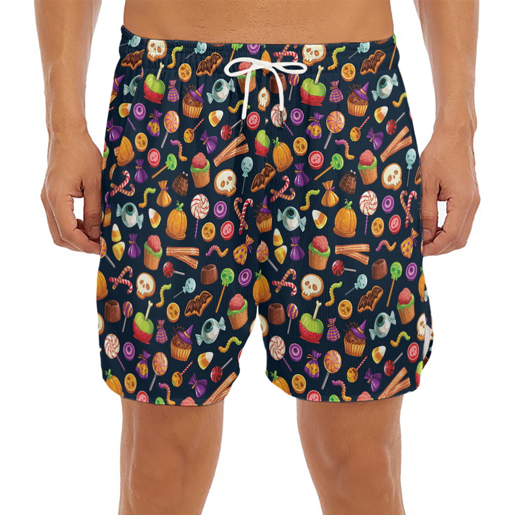 Halloween Candy Pattern Print Men's Split Running Shorts