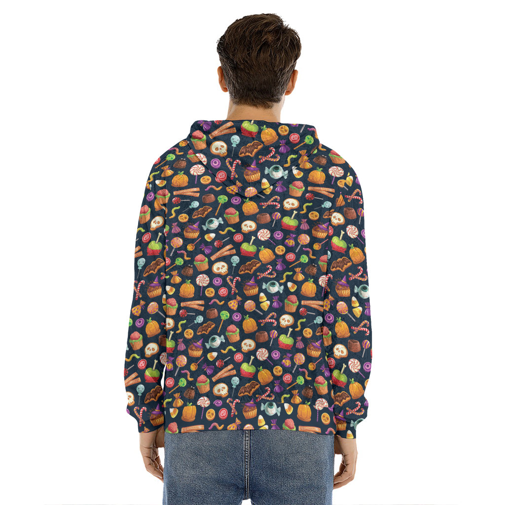 Halloween Candy Pattern Print Men's Velvet Pullover Hoodie