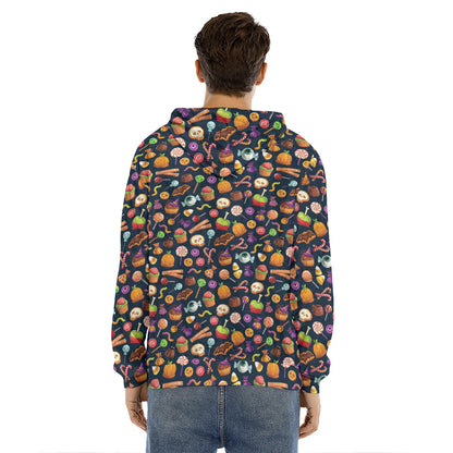Halloween Candy Pattern Print Men's Velvet Pullover Hoodie