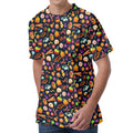 Halloween Candy Pattern Print Men's Velvet T-Shirt