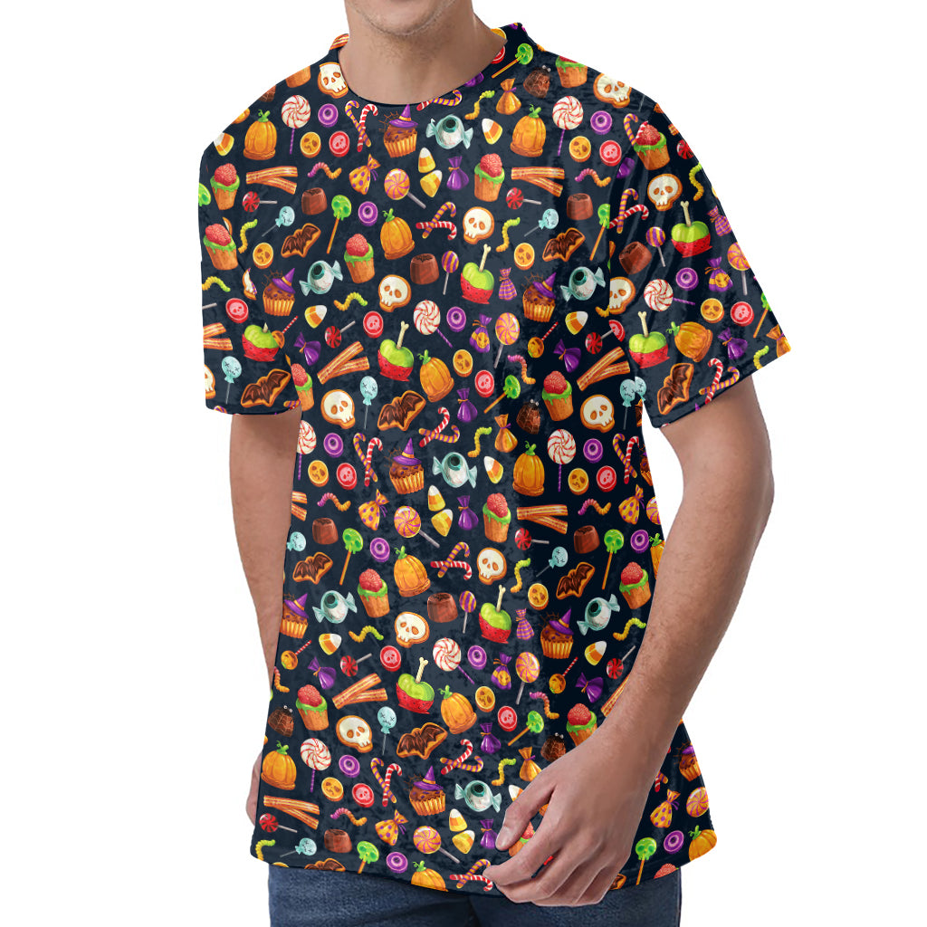 Halloween Candy Pattern Print Men's Velvet T-Shirt