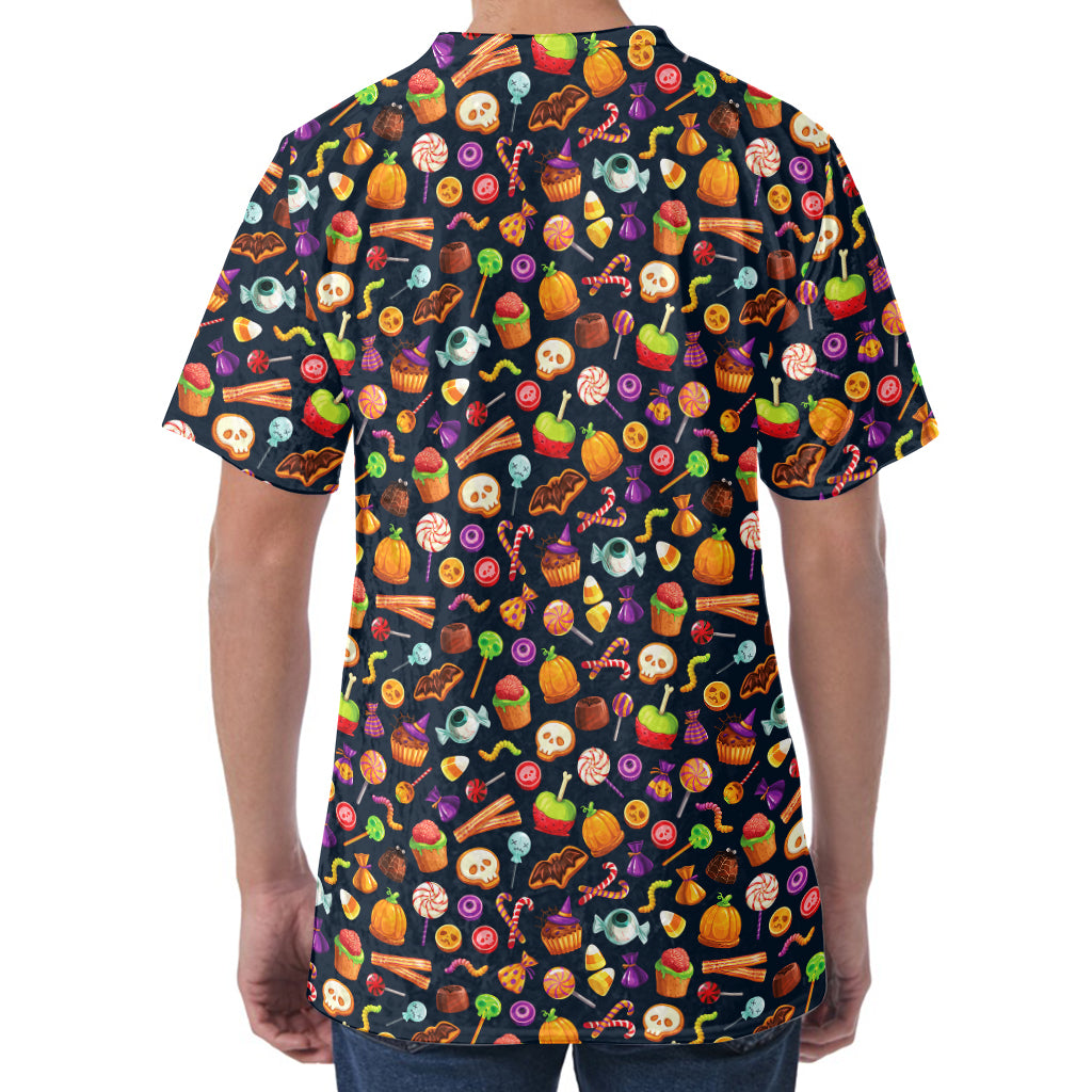 Halloween Candy Pattern Print Men's Velvet T-Shirt