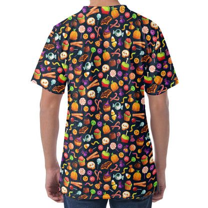 Halloween Candy Pattern Print Men's Velvet T-Shirt