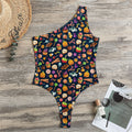Halloween Candy Pattern Print One Shoulder Bodysuit