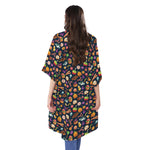 Halloween Candy Pattern Print Open Front Beach Cover Up