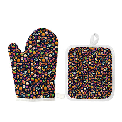 Halloween Candy Pattern Print Oven Mitt And Pot Holder Set