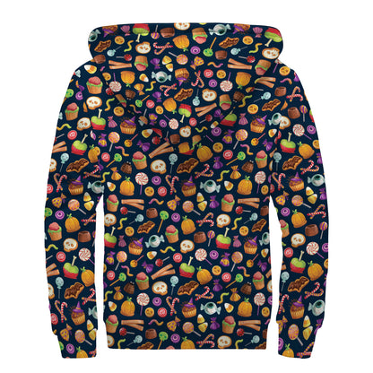 Halloween Candy Pattern Print Sherpa Lined Zip Up Hoodie
