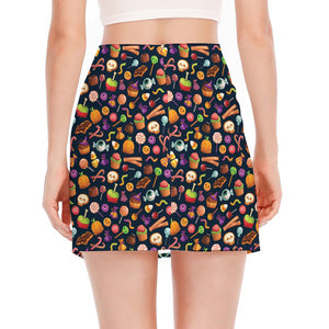 Halloween Candy Pattern Print Side Slit Mini Skirt