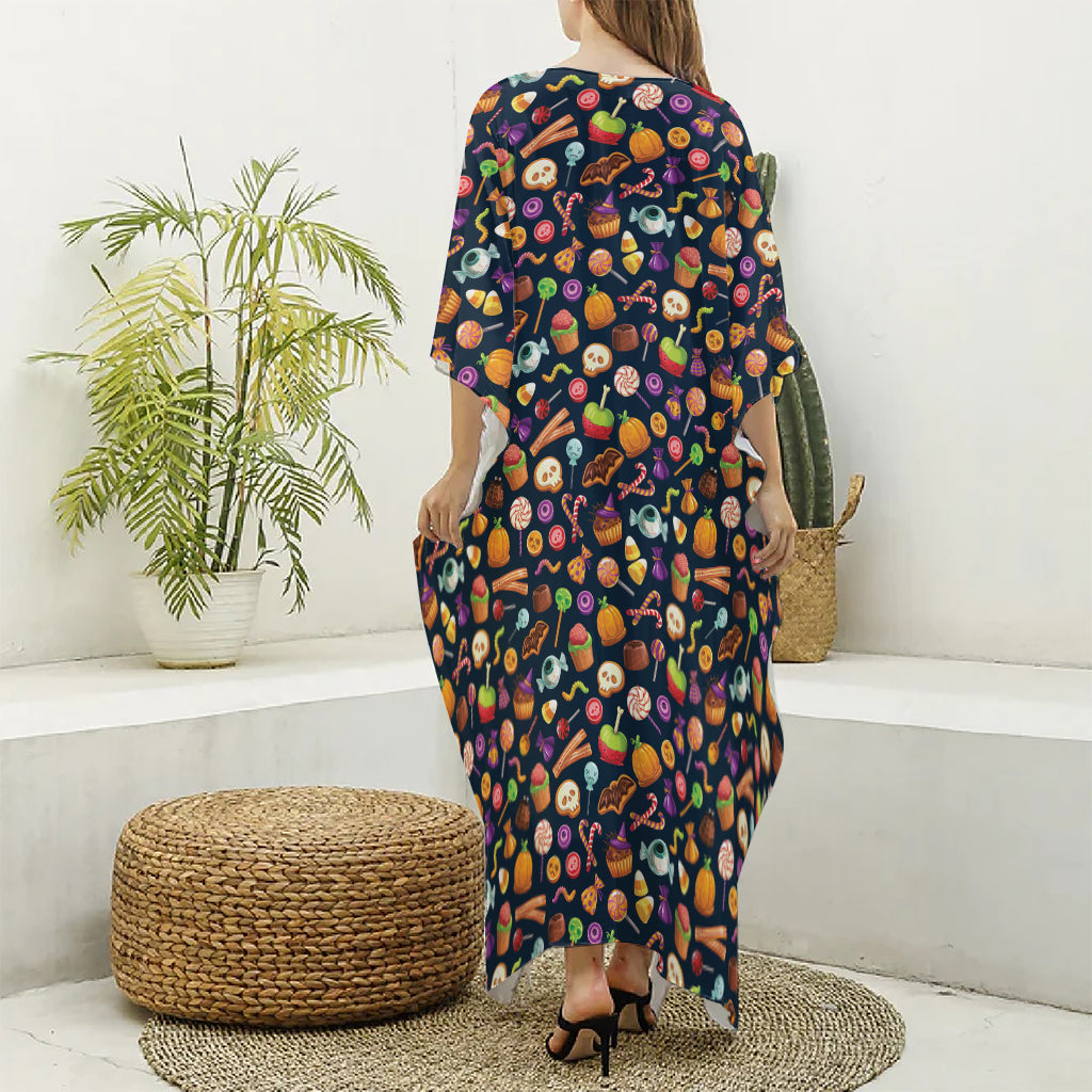 Halloween Candy Pattern Print Silk V-Neck Kaftan Dress