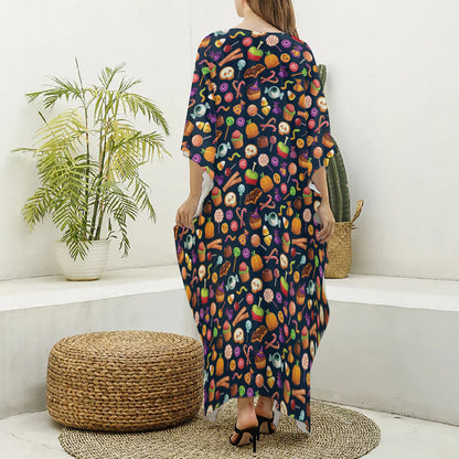 Halloween Candy Pattern Print Silk V-Neck Kaftan Dress