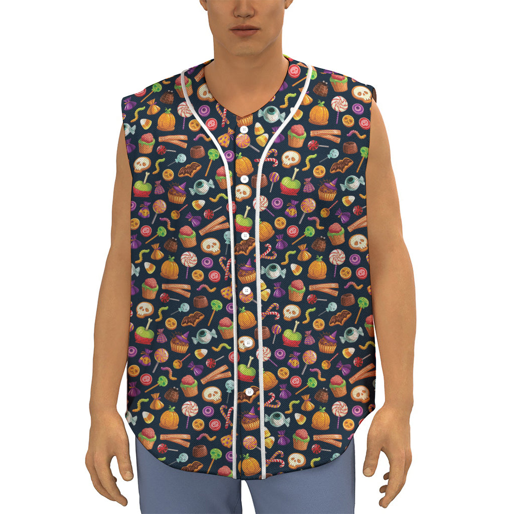 Halloween Candy Pattern Print Sleeveless Baseball Jersey
