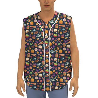 Halloween Candy Pattern Print Sleeveless Baseball Jersey