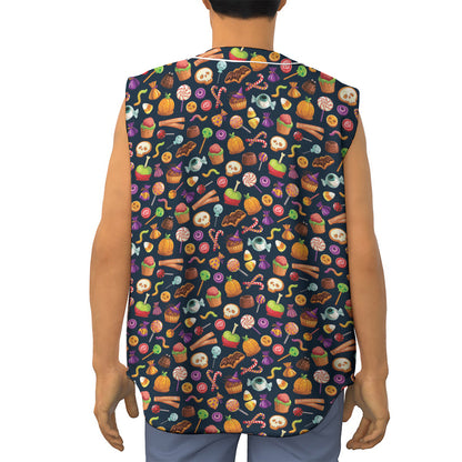 Halloween Candy Pattern Print Sleeveless Baseball Jersey