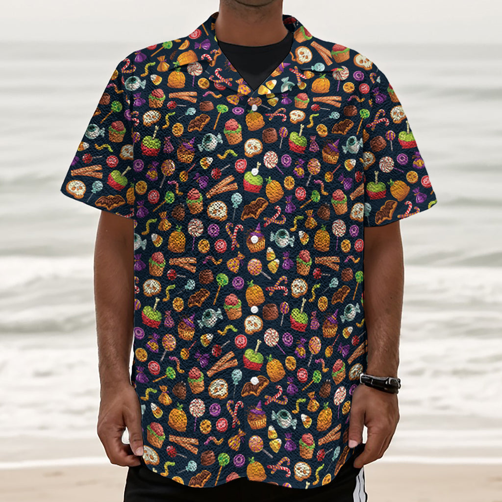 Halloween Candy Pattern Print Textured Short Sleeve Shirt