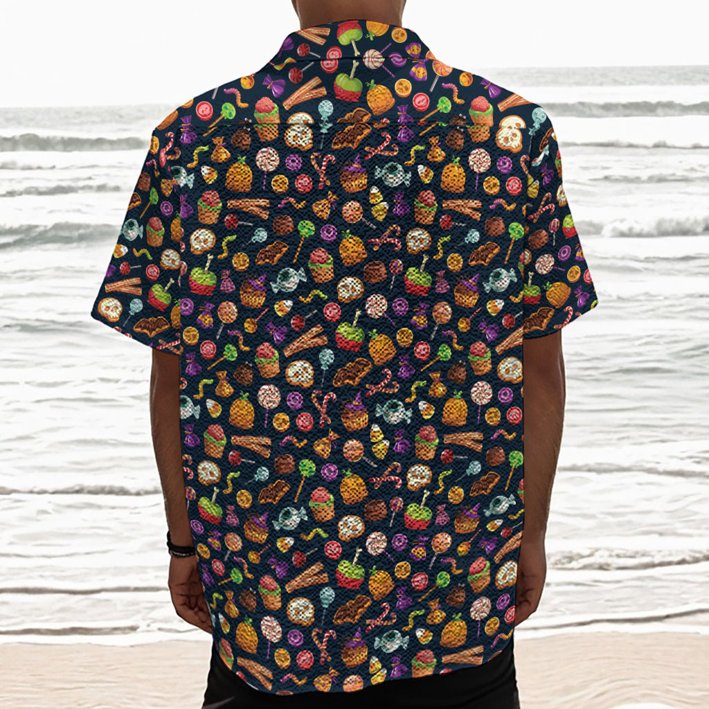 Halloween Candy Pattern Print Textured Short Sleeve Shirt