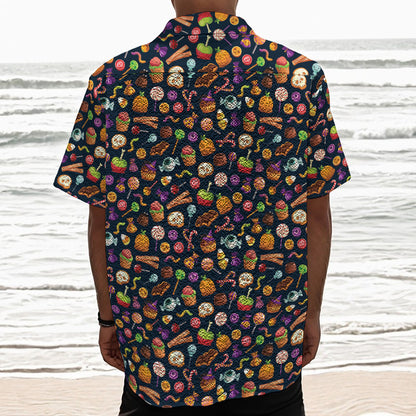 Halloween Candy Pattern Print Textured Short Sleeve Shirt