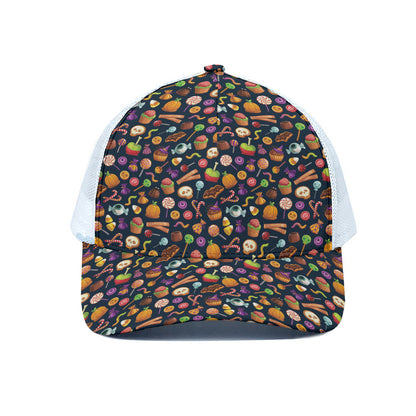 Halloween Candy Pattern Print White Mesh Trucker Cap