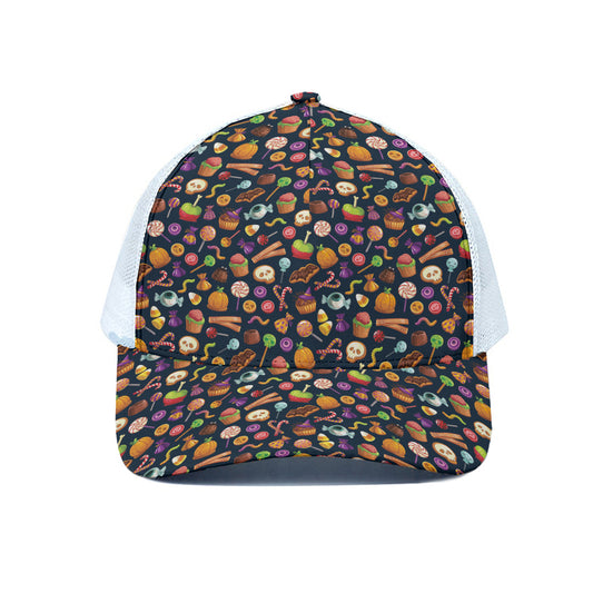 Halloween Candy Pattern Print White Mesh Trucker Cap
