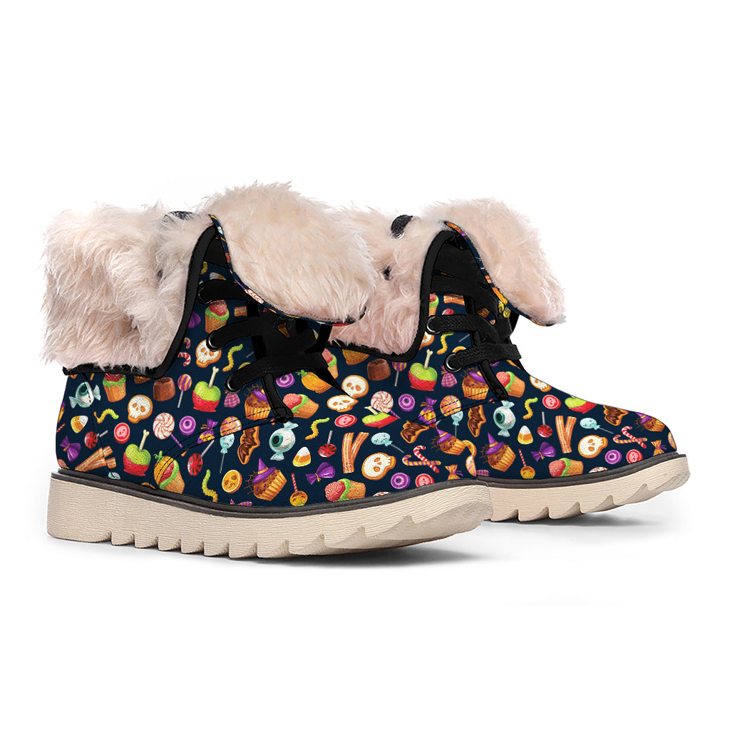 Halloween Candy Pattern Print Winter Boots