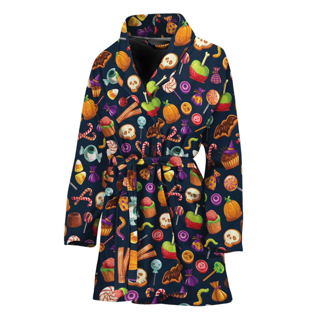 Halloween Candy Pattern Print Women's Bathrobe