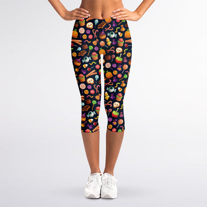 Halloween Candy Pattern Print Women's Capri Leggings