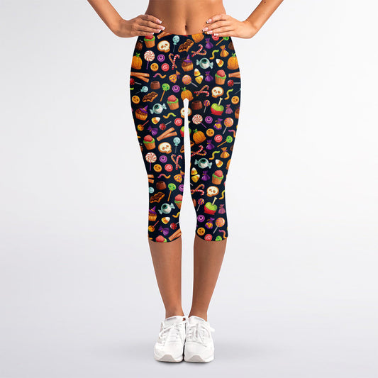 Halloween Candy Pattern Print Women's Capri Leggings