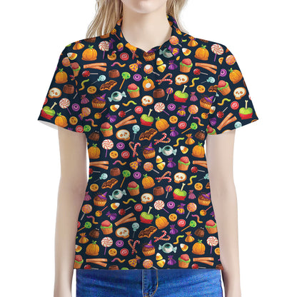 Halloween Candy Pattern Print Women's Polo Shirt