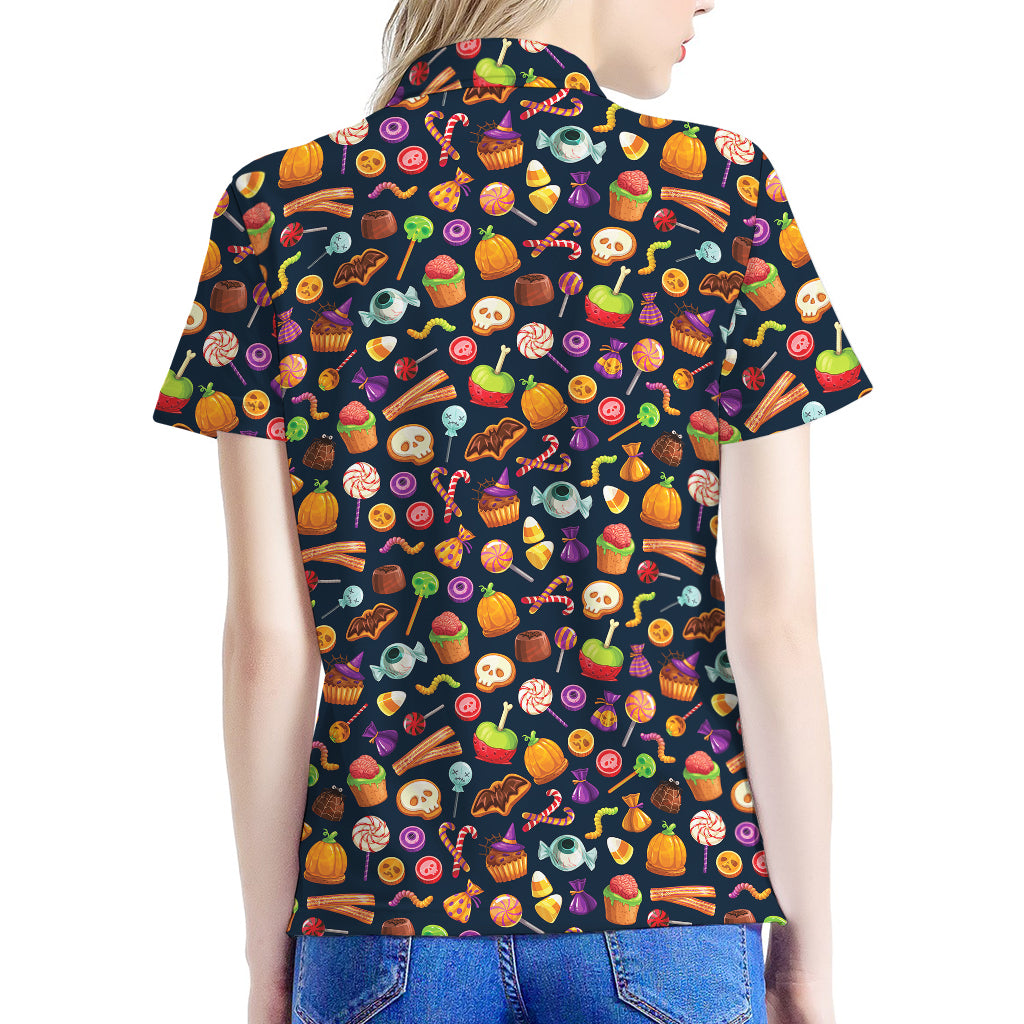 Halloween Candy Pattern Print Women's Polo Shirt