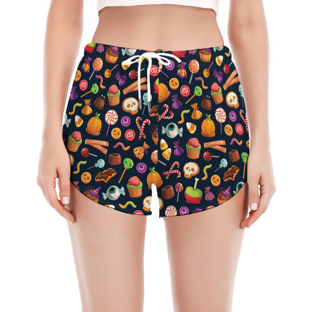 Halloween Candy Pattern Print Women's Split Running Shorts