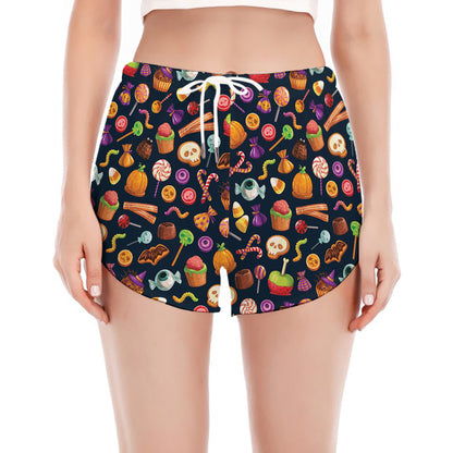 Halloween Candy Pattern Print Women's Split Running Shorts