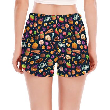 Halloween Candy Pattern Print Women's Split Running Shorts