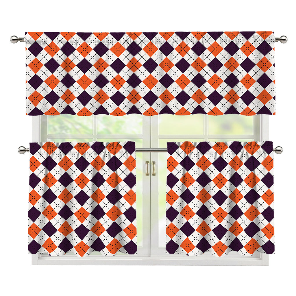Halloween Checked Pattern Print 3 Piece Kitchen Curtains