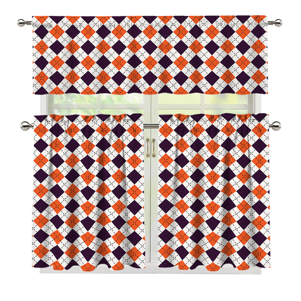 Halloween Checked Pattern Print 3 Piece Kitchen Curtains