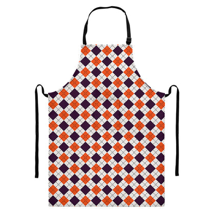 Halloween Checked Pattern Print Bib Apron With Pocket
